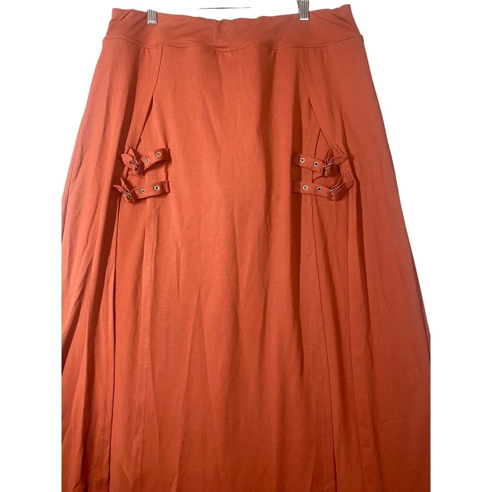 Halara Rust Red Double Slit Buckle Detail High‎ Waisted Maxi Skirt Womens XL NEW